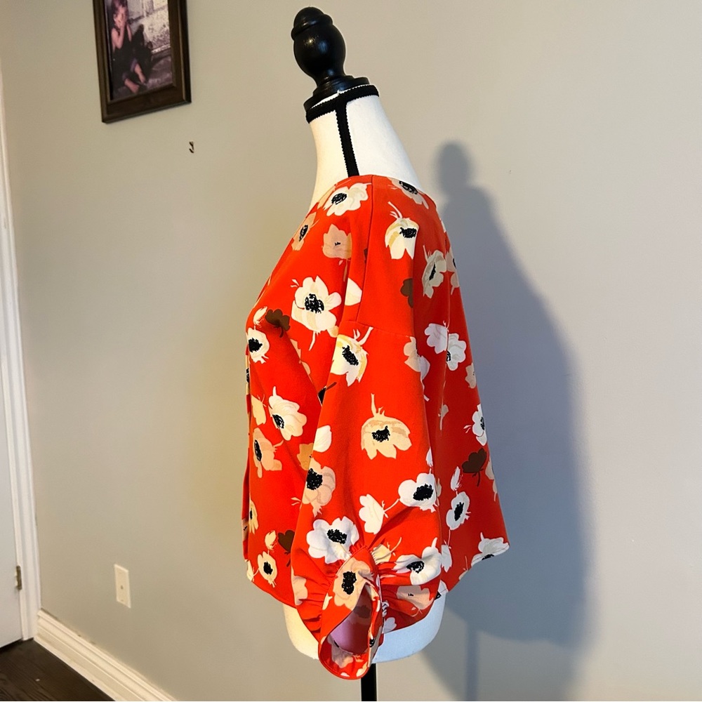 Boho-Chic ZARA Floral Red  Women’s Blouse with Bishops Sleeves Size Small - Picture 4 of 8